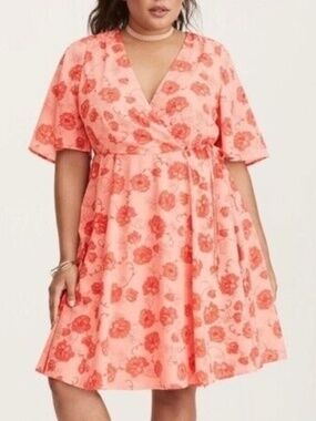 Torrid Peach Floral Georgette Faux Wrap Dress